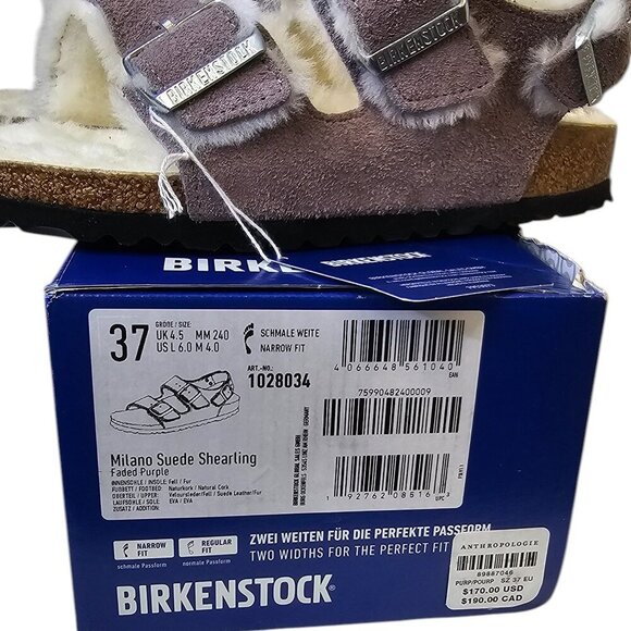 Birkenstock Womens Milano Shearling Sandals, Faded Purple, Narrow,Suede, 37 / 6 - Picture 6 of 8